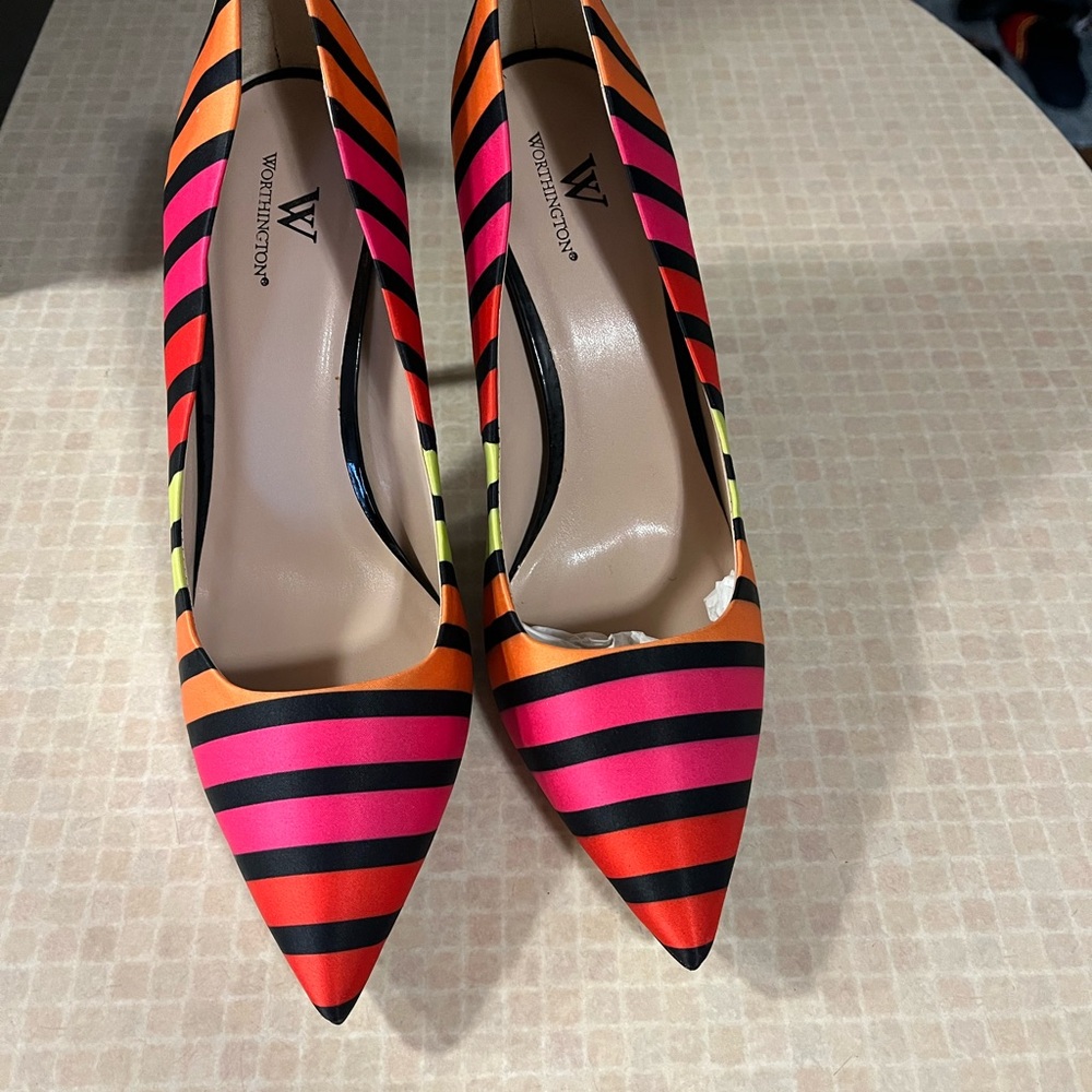 Worthington Women's Vibrant Striped Heels - Pink, Orange, Black